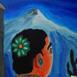 someone gazing at Mount Everest, painting by Frida Kahlo generated by DALL·E 2